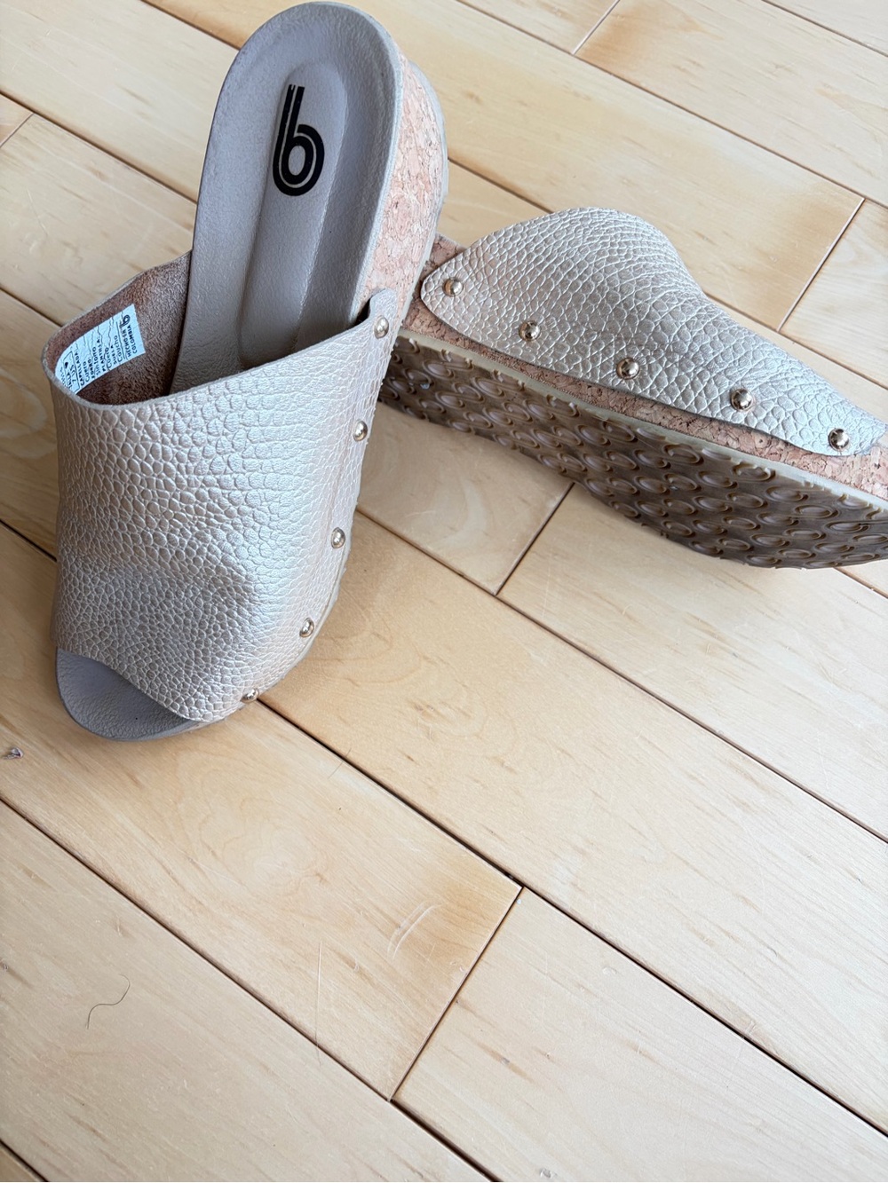 Metallic Gold Open-Toe Slide Mules - Picture 4 of 5